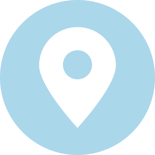 gps Blue map pin icon on a light blue circle background